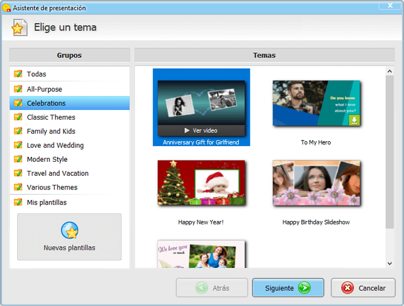 Elige una plantilla adecuada para crear tu video de cumpleaños