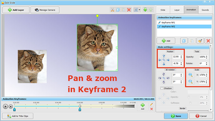 Slide animation effects: pan & zoom