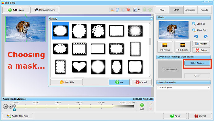 Choosing a mask for the layer