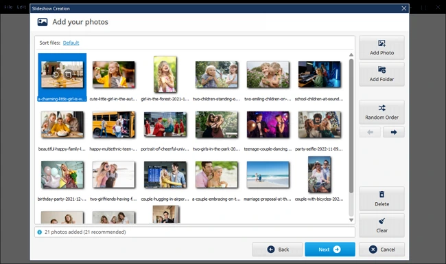 Fill your slideshow with photos and videos