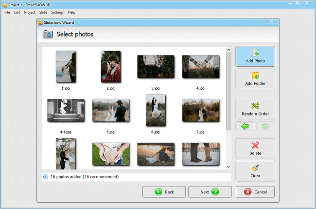 Choose pictures to add to your slideshow