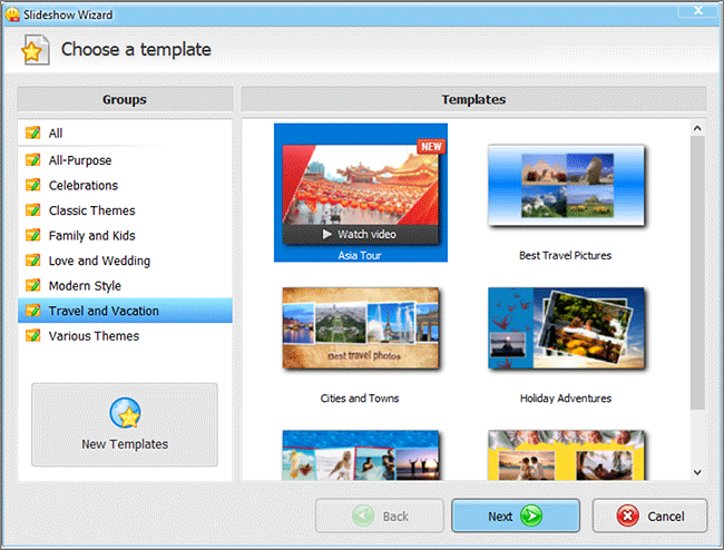 Use a travel slideshow template as a base