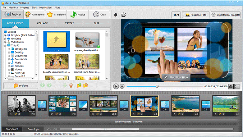Interfaccia del programma per creare video con foto